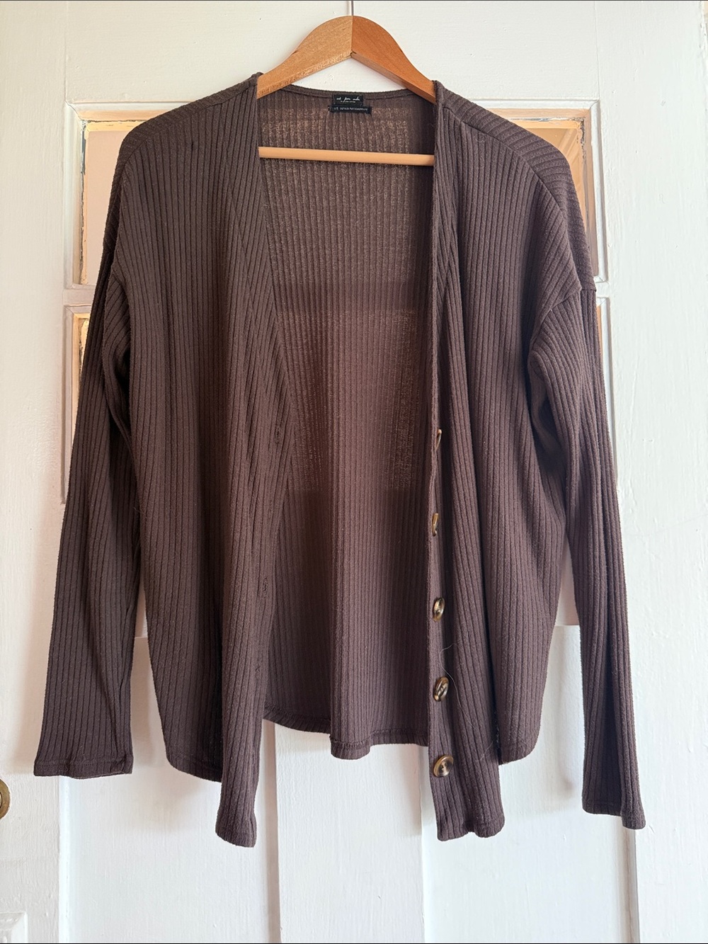 Urban Outfitters out from under Brown Ribbed Button-Front W M Cardigan Sweater